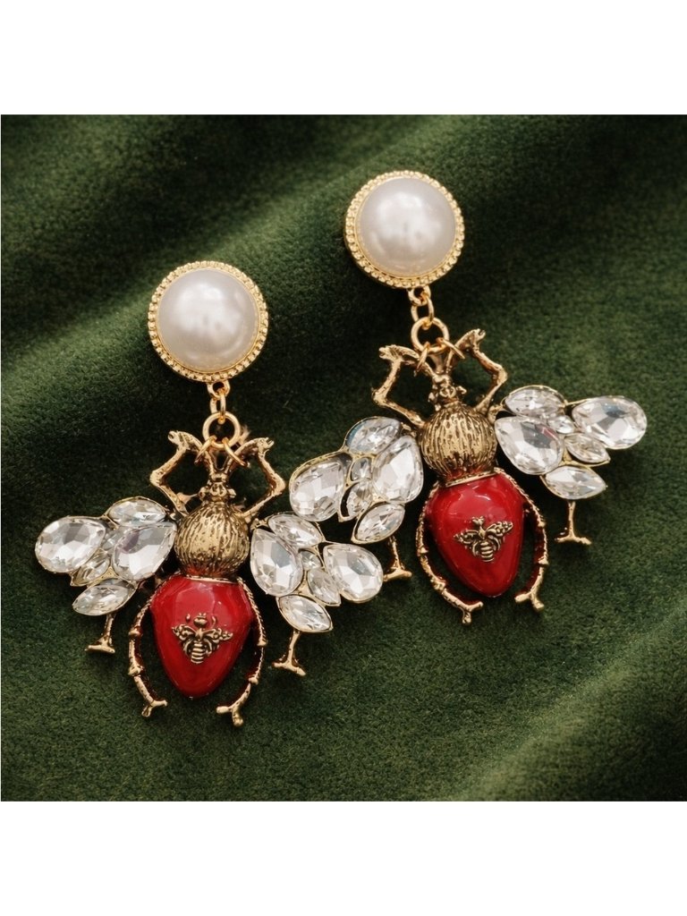 Vintage Luxury Elegant Red Gold Bee Earrings